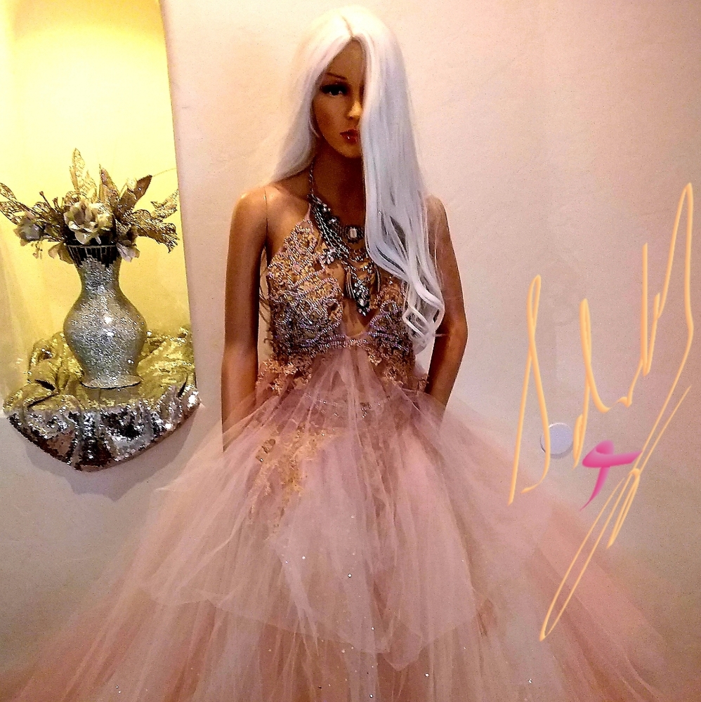 SAMPLE GOWN ONLY - ANNABELLA Blush Bejeweled Boho Wedding Ballgown Set